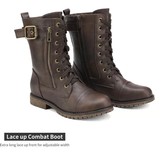 imageDREAM PAIRS Womens Ankle Bootie Winter Lace up Mid Calf Military Combat BootsMissionbrown