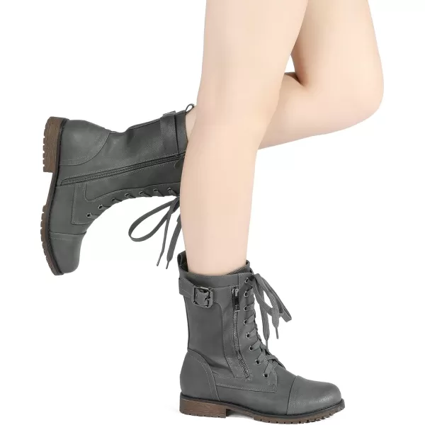 imageDREAM PAIRS Womens Ankle Bootie Winter Lace up Mid Calf Military Combat BootsMissiongrey