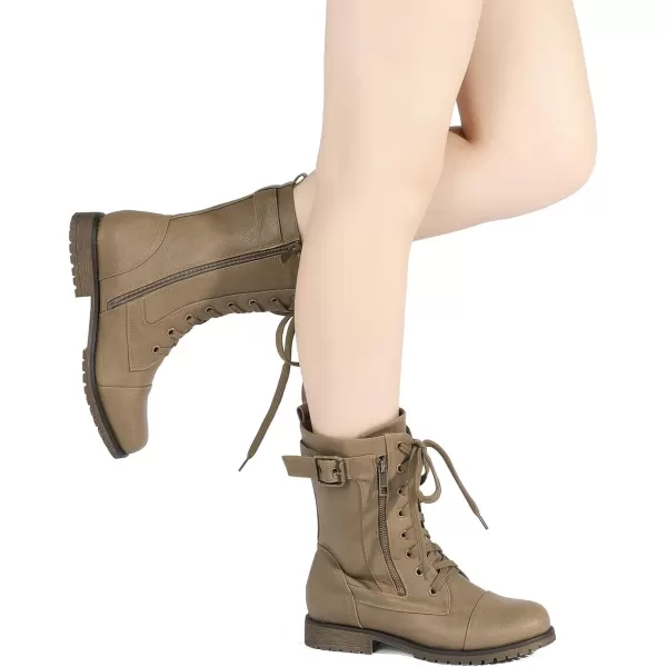 imageDREAM PAIRS Womens Ankle Bootie Winter Lace up Mid Calf Military Combat BootsMissionkhaki