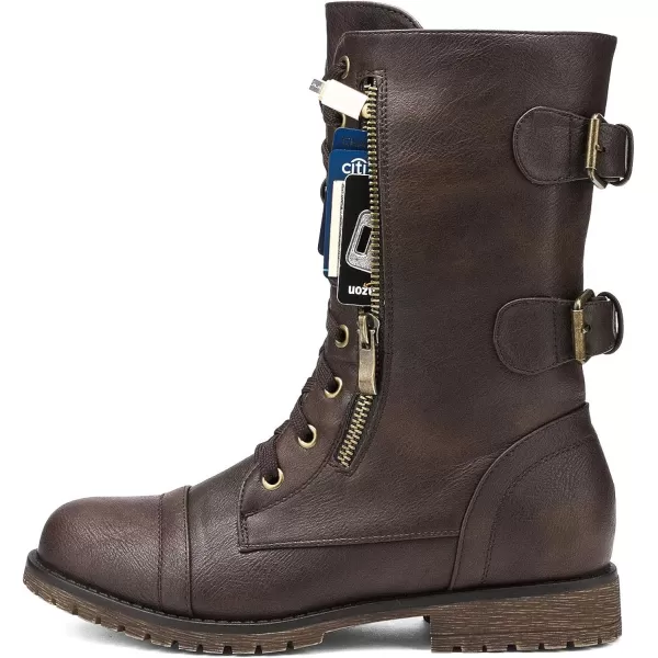 imageDREAM PAIRS Womens Ankle Bootie Winter Lace up Mid Calf Military Combat BootsTerranbrown