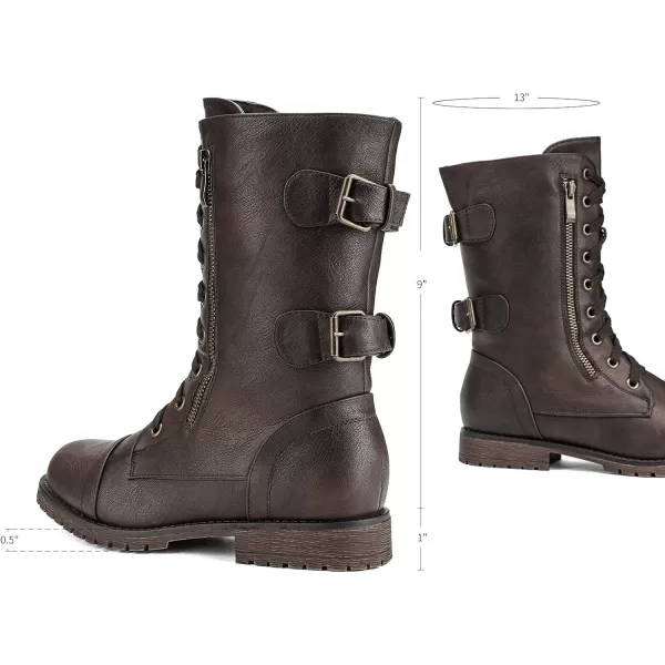 imageDREAM PAIRS Womens Ankle Bootie Winter Lace up Mid Calf Military Combat BootsTerranbrown