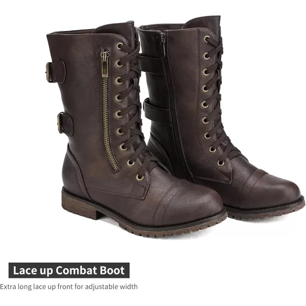 imageDREAM PAIRS Womens Ankle Bootie Winter Lace up Mid Calf Military Combat BootsTerranbrown