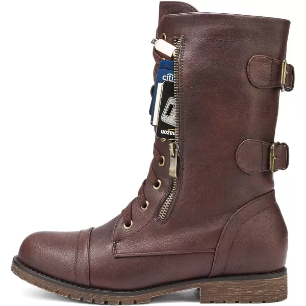 imageDREAM PAIRS Womens Ankle Bootie Winter Lace up Mid Calf Military Combat BootsTerranburgundy