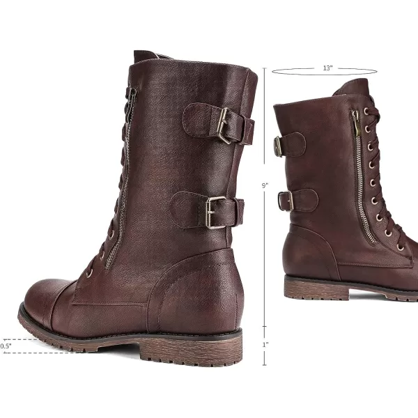 imageDREAM PAIRS Womens Ankle Bootie Winter Lace up Mid Calf Military Combat BootsTerranburgundy