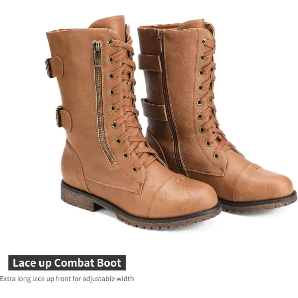 imageDREAM PAIRS Womens Ankle Bootie Winter Lace up Mid Calf Military Combat BootsTerrancamel