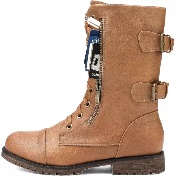 imageDREAM PAIRS Womens Ankle Bootie Winter Lace up Mid Calf Military Combat BootsTerrancamel