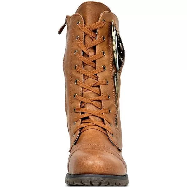 imageDREAM PAIRS Womens Ankle Bootie Winter Lace up Mid Calf Military Combat BootsTerrancamel