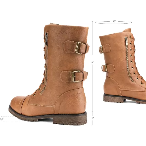 imageDREAM PAIRS Womens Ankle Bootie Winter Lace up Mid Calf Military Combat BootsTerrancamel