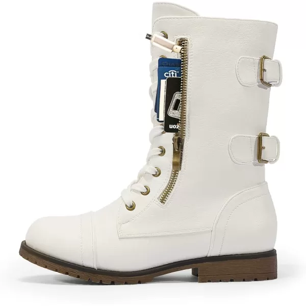 imageDREAM PAIRS Womens Ankle Bootie Winter Lace up Mid Calf Military Combat BootsTerranivoryWhite