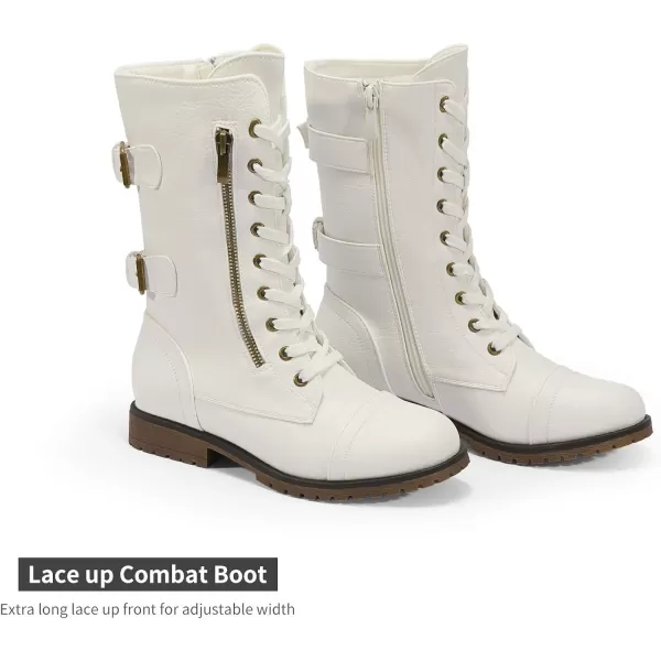 imageDREAM PAIRS Womens Ankle Bootie Winter Lace up Mid Calf Military Combat BootsTerranivoryWhite