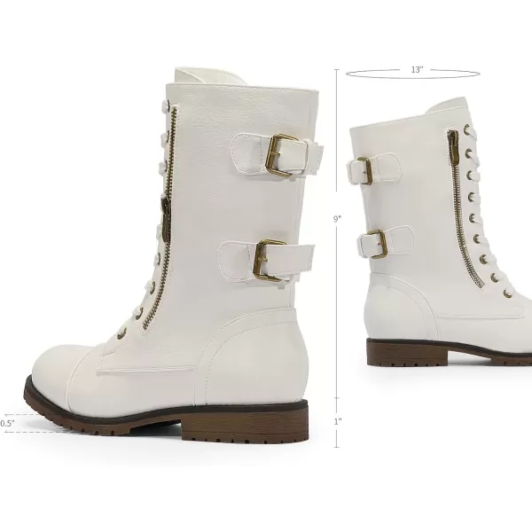 imageDREAM PAIRS Womens Ankle Bootie Winter Lace up Mid Calf Military Combat BootsTerranivoryWhite