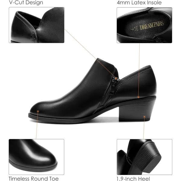 imageDREAM PAIRS Womens Ankle Boots Fall Boots Leather Thick Heel Side Zip Women Low Chunky Heeled BootiesBlackpu