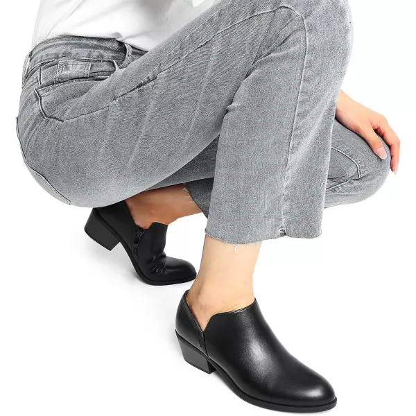 imageDREAM PAIRS Womens Ankle Boots Fall Boots Leather Thick Heel Side Zip Women Low Chunky Heeled BootiesBlackpu