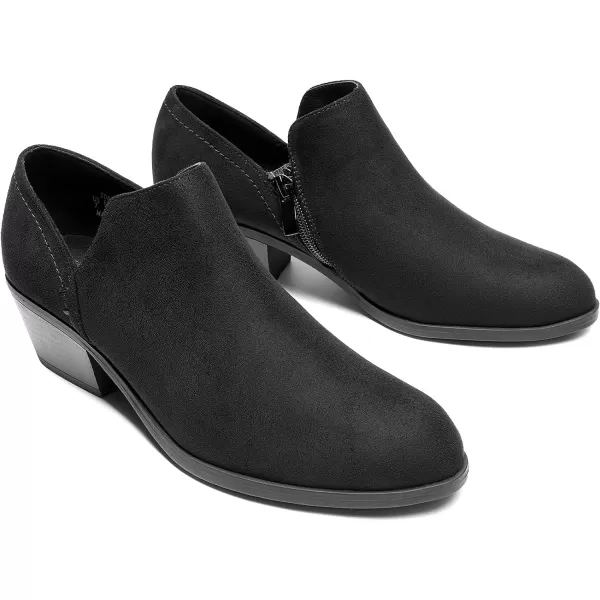 imageDREAM PAIRS Womens Ankle Boots Fall Boots Leather Thick Heel Side Zip Women Low Chunky Heeled BootiesBlacksuede