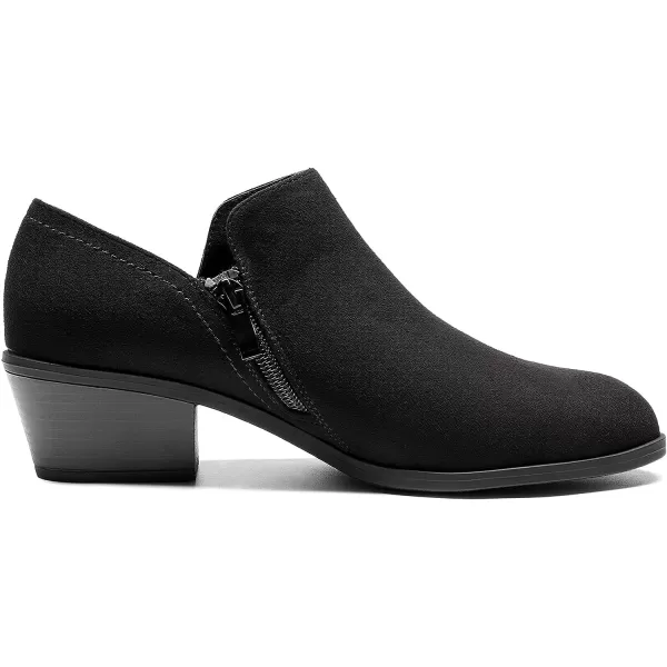 imageDREAM PAIRS Womens Ankle Boots Fall Boots Leather Thick Heel Side Zip Women Low Chunky Heeled BootiesBlacksuede