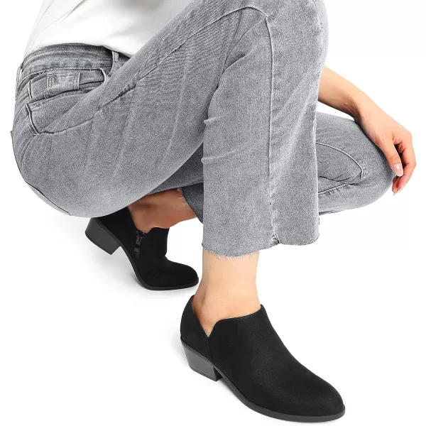 imageDREAM PAIRS Womens Ankle Boots Fall Boots Leather Thick Heel Side Zip Women Low Chunky Heeled BootiesBlacksuede