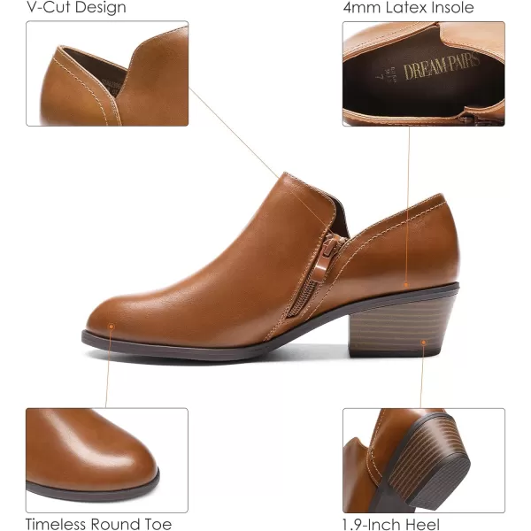 imageDREAM PAIRS Womens Ankle Boots Fall Boots Leather Thick Heel Side Zip Women Low Chunky Heeled BootiesBrownpu
