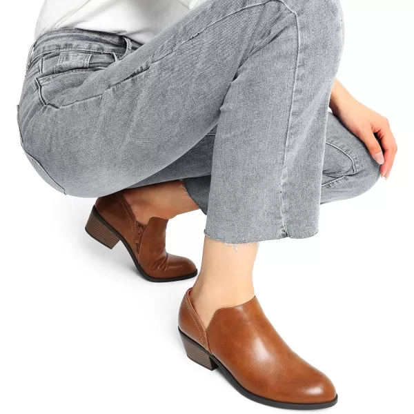 imageDREAM PAIRS Womens Ankle Boots Fall Boots Leather Thick Heel Side Zip Women Low Chunky Heeled BootiesBrownpu
