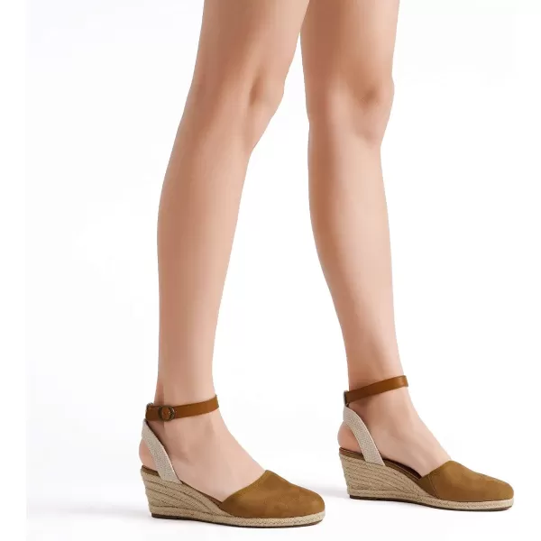 imageDREAM PAIRS Womens Ankle Strap Closed Toe Espadrille Wedge Heels SandalsCamel