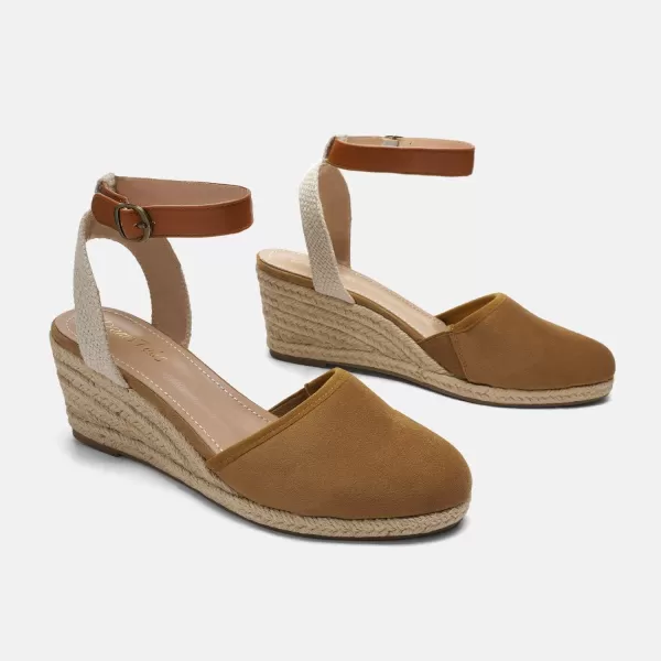 imageDREAM PAIRS Womens Ankle Strap Closed Toe Espadrille Wedge Heels SandalsCamel