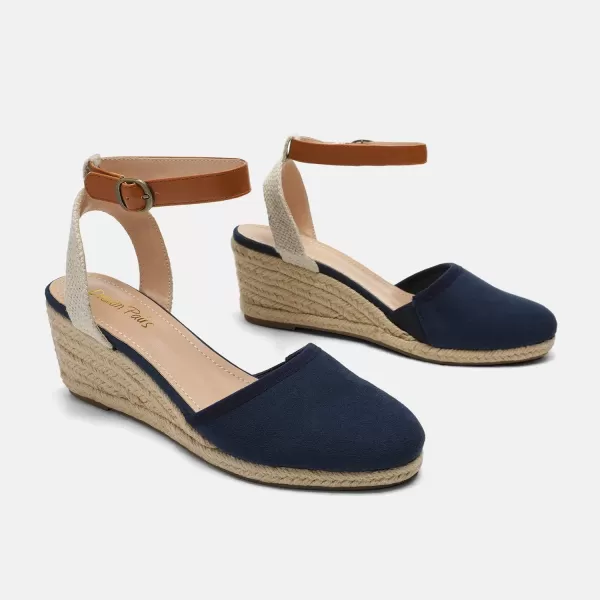 imageDREAM PAIRS Womens Ankle Strap Closed Toe Espadrille Wedge Heels SandalsNavy