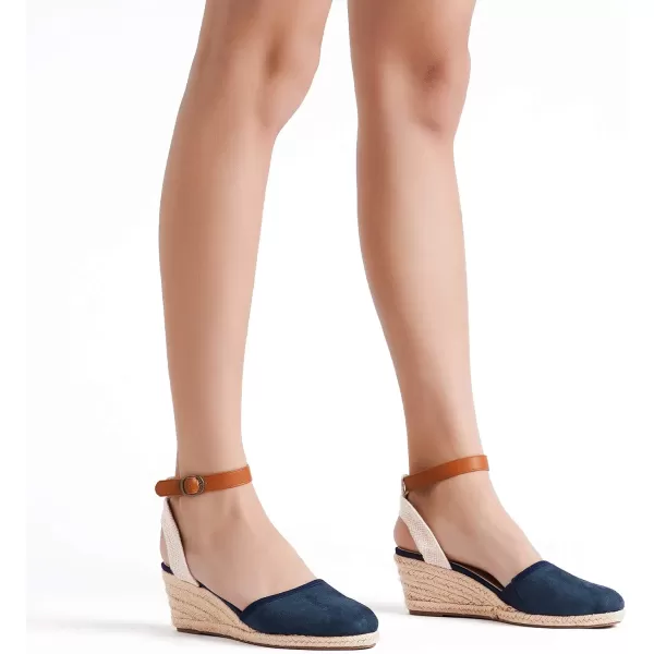 imageDREAM PAIRS Womens Ankle Strap Closed Toe Espadrille Wedge Heels SandalsNavy
