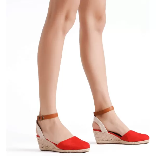 imageDREAM PAIRS Womens Ankle Strap Closed Toe Espadrille Wedge Heels SandalsRed
