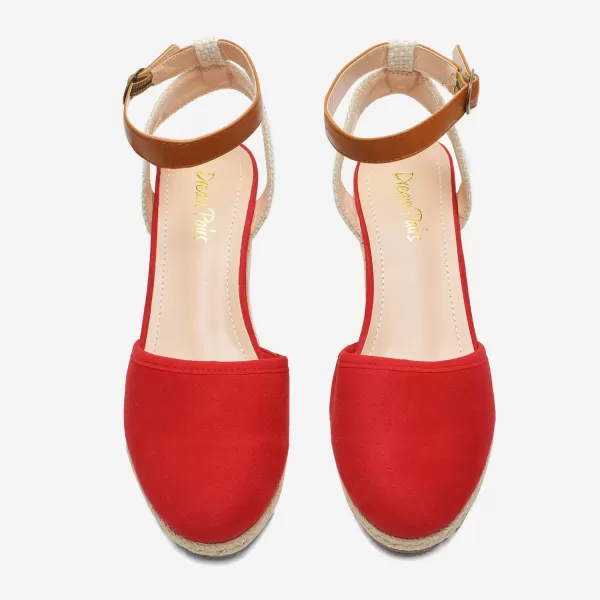imageDREAM PAIRS Womens Ankle Strap Closed Toe Espadrille Wedge Heels SandalsRed