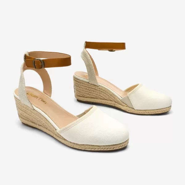 imageDREAM PAIRS Womens Ankle Strap Closed Toe Espadrille Wedge Heels SandalsWhite