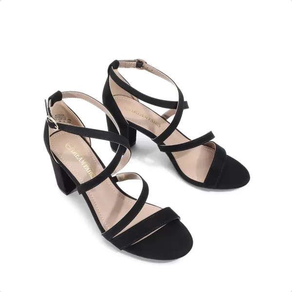 imageDREAM PAIRS Womens Ankle Strap Dress Pump Low Chunky Heel SandalsBlackSuede