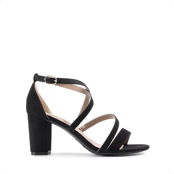 imageDREAM PAIRS Womens Ankle Strap Dress Pump Low Chunky Heel SandalsBlackSuede