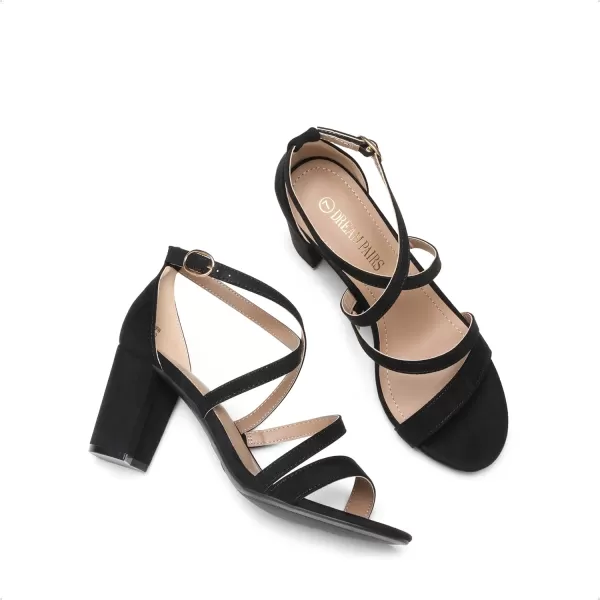 imageDREAM PAIRS Womens Ankle Strap Dress Pump Low Chunky Heel SandalsBlackSuede