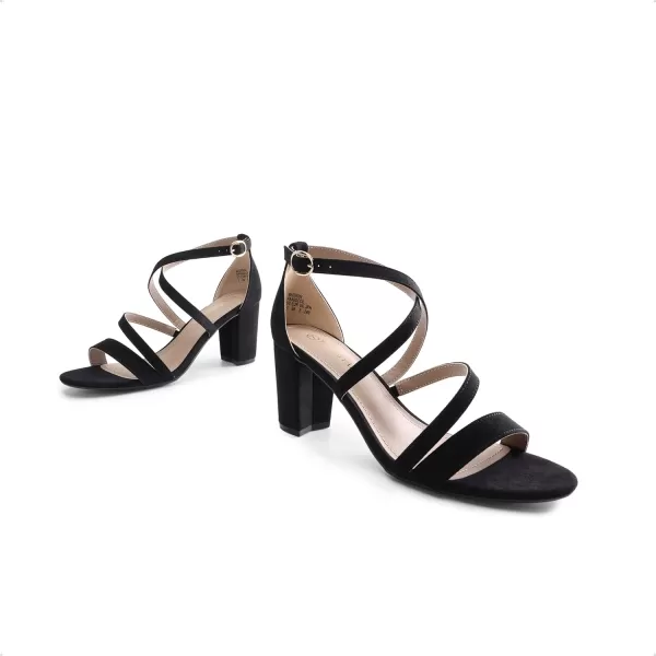 imageDREAM PAIRS Womens Ankle Strap Dress Pump Low Chunky Heel SandalsBlackSuede