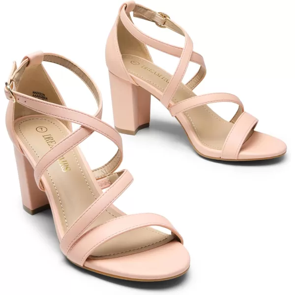 imageDREAM PAIRS Womens Ankle Strap Dress Pump Low Chunky Heel SandalsBlushPu