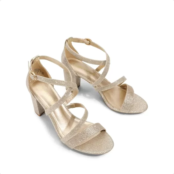 imageDREAM PAIRS Womens Ankle Strap Dress Pump Low Chunky Heel SandalsGoldGlitter