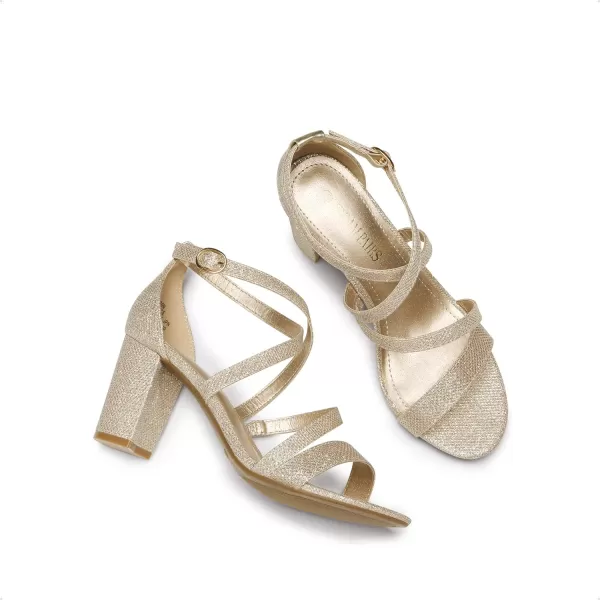 imageDREAM PAIRS Womens Ankle Strap Dress Pump Low Chunky Heel SandalsGoldGlitter