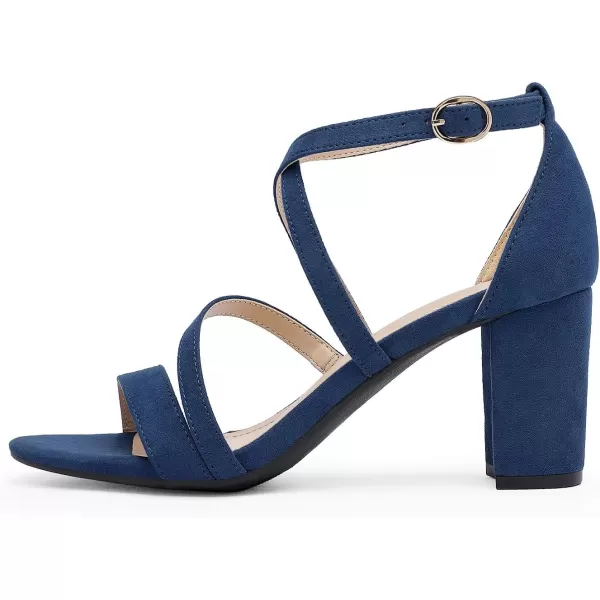 imageDREAM PAIRS Womens Ankle Strap Dress Pump Low Chunky Heel SandalsNavySuede