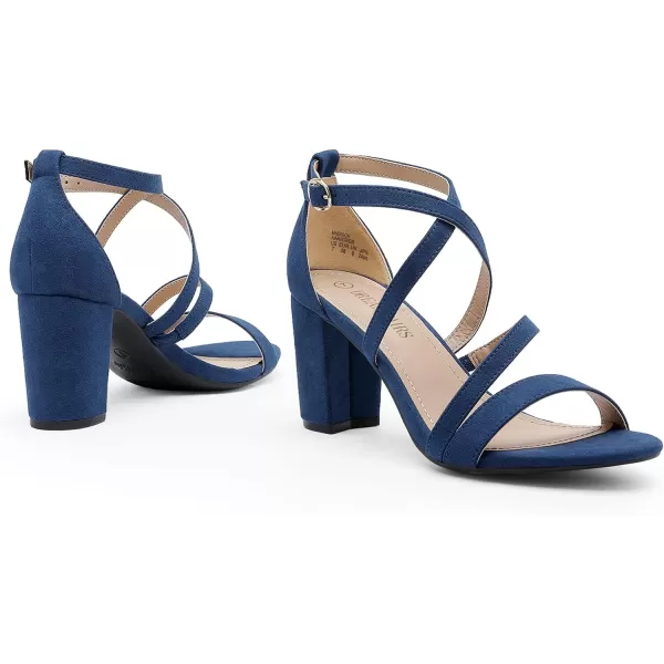 imageDREAM PAIRS Womens Ankle Strap Dress Pump Low Chunky Heel SandalsNavySuede
