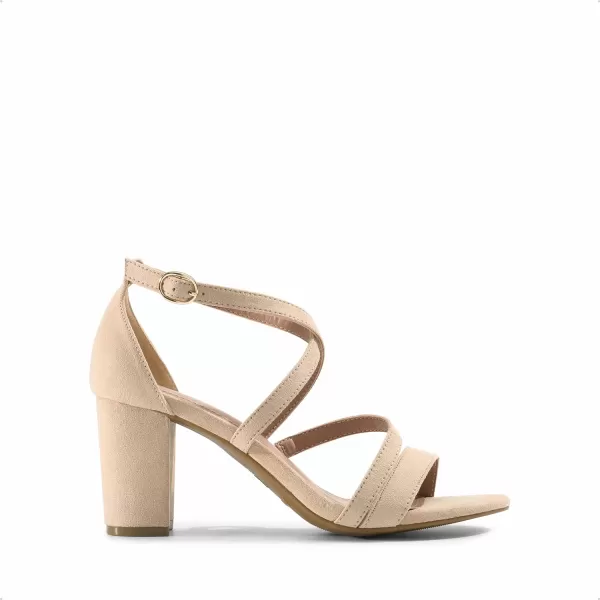 imageDREAM PAIRS Womens Ankle Strap Dress Pump Low Chunky Heel SandalsNudeSuede