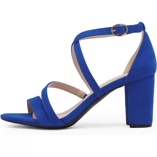 imageDREAM PAIRS Womens Ankle Strap Dress Pump Low Chunky Heel SandalsRoyalBlueSuede