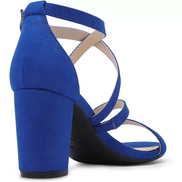 imageDREAM PAIRS Womens Ankle Strap Dress Pump Low Chunky Heel SandalsRoyalBlueSuede