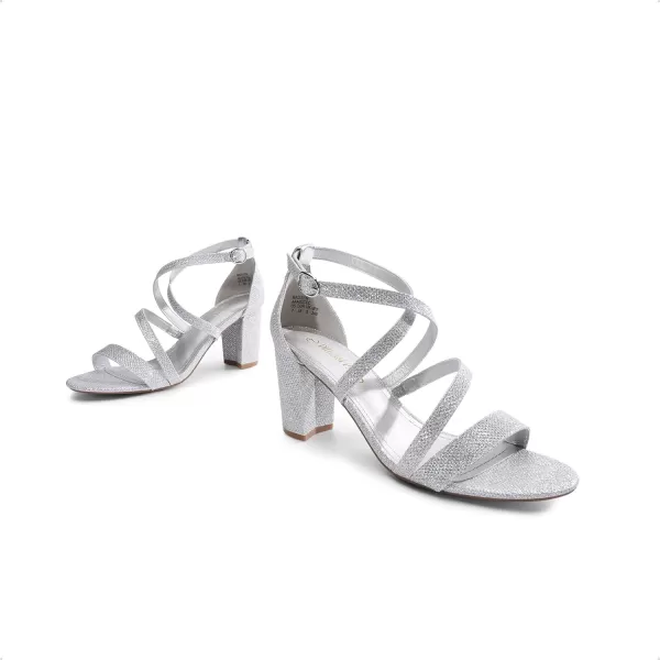 imageDREAM PAIRS Womens Ankle Strap Dress Pump Low Chunky Heel SandalsSilverGlitter