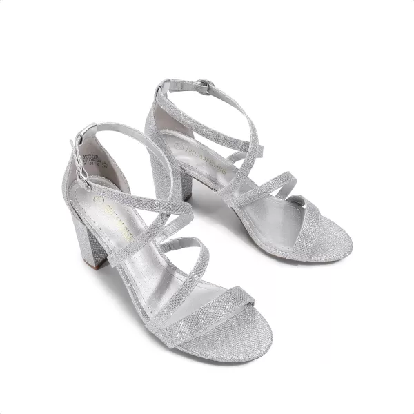 imageDREAM PAIRS Womens Ankle Strap Dress Pump Low Chunky Heel SandalsSilverGlitter