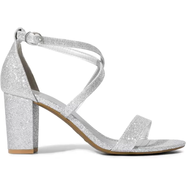 imageDREAM PAIRS Womens Ankle Strap Dress Pump Low Chunky Heel SandalsSilverGlitter1