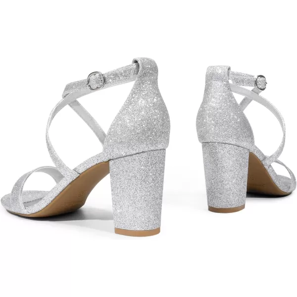 imageDREAM PAIRS Womens Ankle Strap Dress Pump Low Chunky Heel SandalsSilverGlitter1