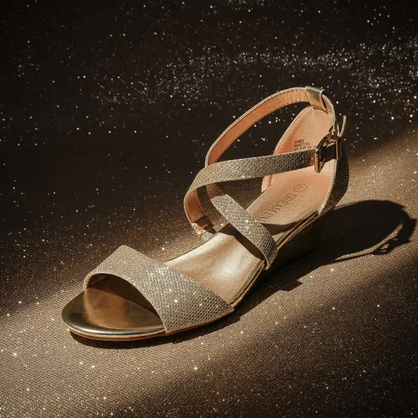 imageDREAM PAIRS Womens Ankle Strap Low Wedge SandalsGold