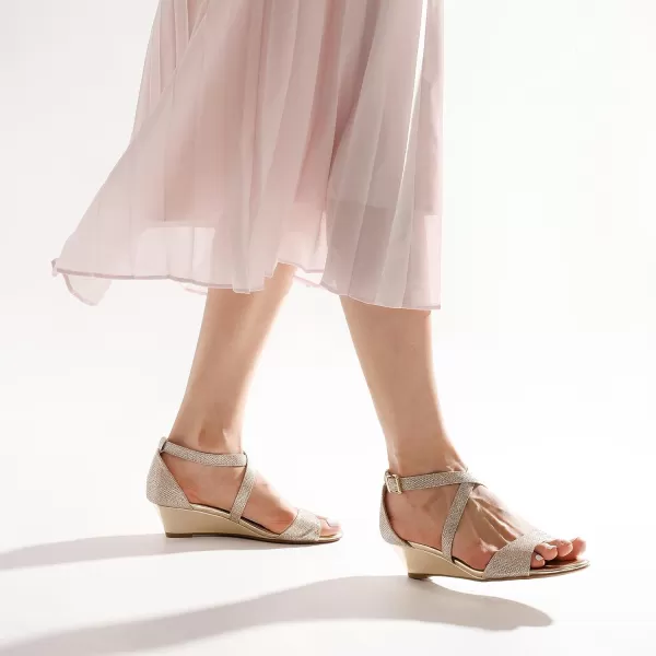 imageDREAM PAIRS Womens Ankle Strap Low Wedge SandalsGold