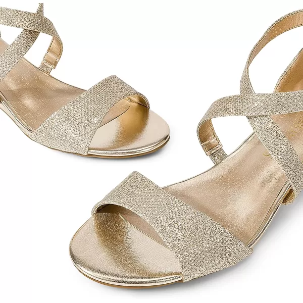 imageDREAM PAIRS Womens Ankle Strap Low Wedge SandalsGold