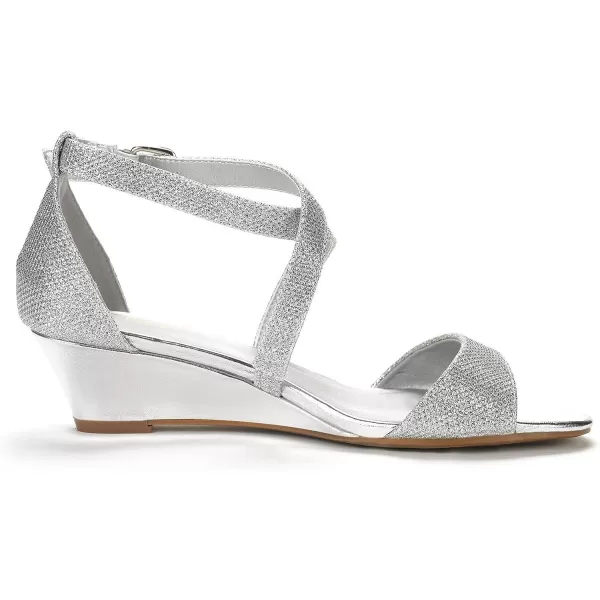 imageDREAM PAIRS Womens Ankle Strap Low Wedge SandalsSilver