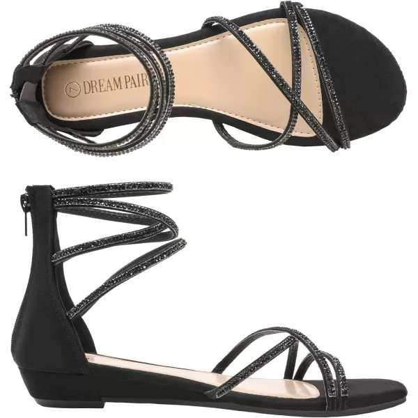 imageDREAM PAIRS Womens Ankle Strap Rhinestones Low Wedge SandalsBlack